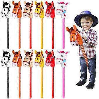 12 Pcs Inflatable Stick Horse Large Inflatable Horse Head Stick Balloon Blow Up Pony Stick Toys Colorful Stick Horse Inflatable