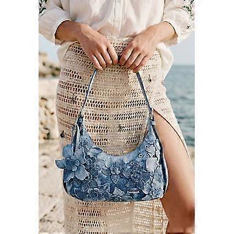 Desigual Curio Denim Margot Blue Denim Floral Shoulder Bag 26WAXD19