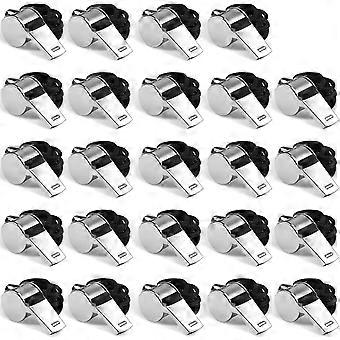 24 PCS Stainless Steel Whistles with Lanyards, Loud Metal Whistles for Coaches, Referees, Lifeguards