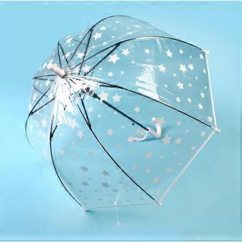 Kids Transparent Umbrella Star Pattern Clear Dome Canopy Auto Open Windproof Fiberglass Design