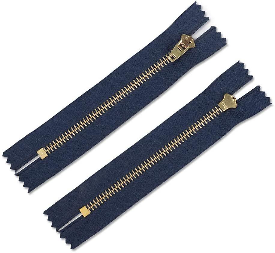 2stk Golden Brass Alloy Jean lynlås, 4 tommer close end lynlåse til syning af tasker (mørkeblå)