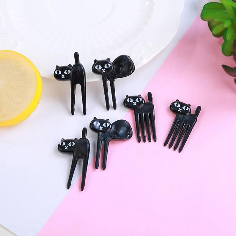 6pcs Black Cat Fruit Fork Cute Toothpick Gadgets Kitten Dessert Decoration Fork
