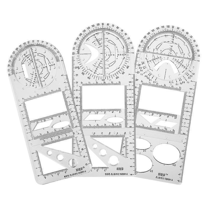 20.4X8.5x0.5cm White Rulers 3pcs Multifunctional Geometric Rulers Drawings Rulers Templates Drawings