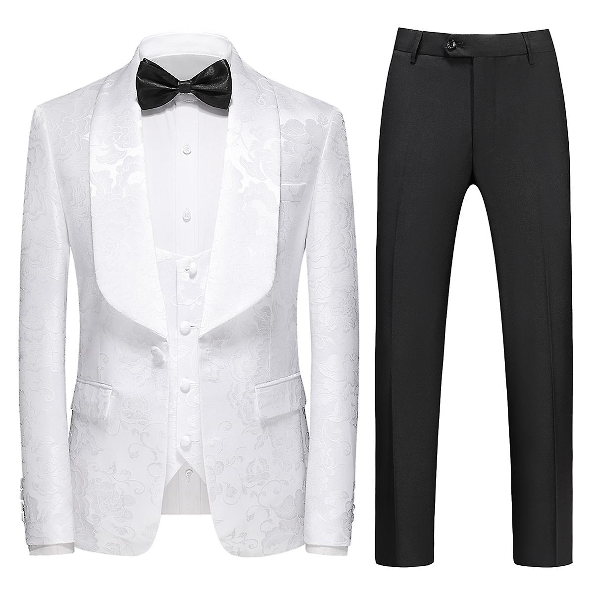 Cloudstyle Men's Slim Fit 3 Piece Shawl Lapel Printed Suit Set For Wedding Prom