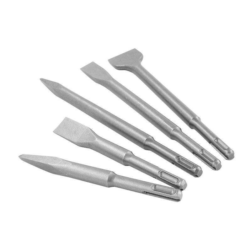 SDS Plus Chisel Sets, 5 Pcs Chisel Set with 2 Pointed Chisels and 3 Flat Chisels, Tile Chisel Wide Chisel Drilling Tool for Concrete Tile Building Bl