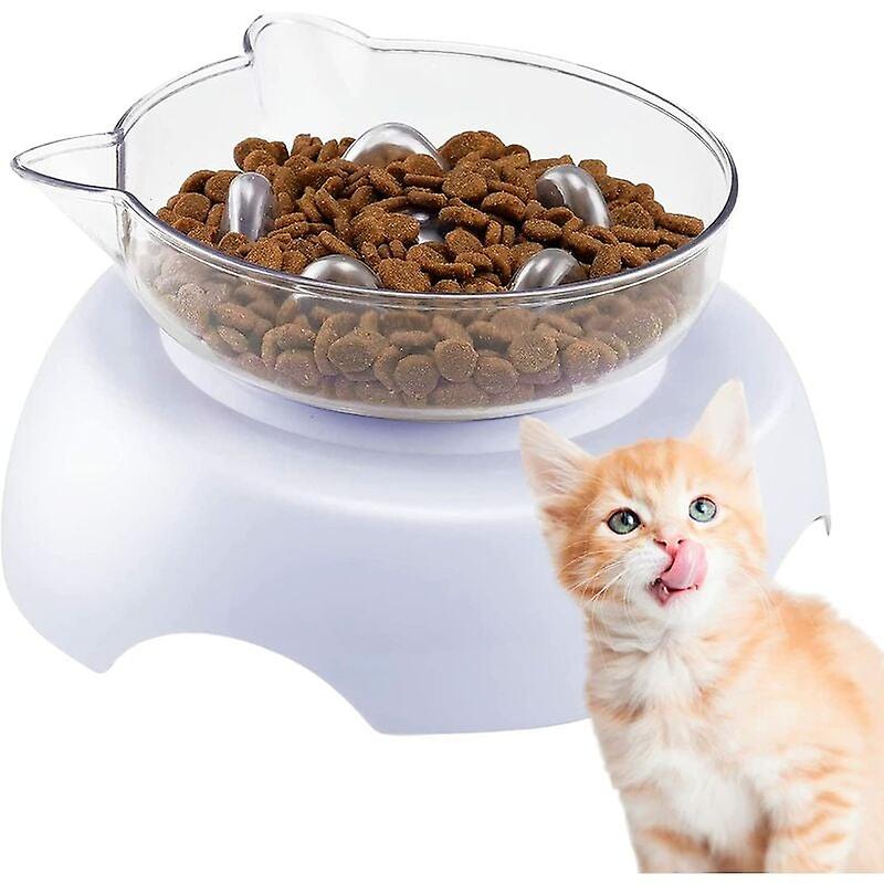 Anti Glutton Cat Bowl, Transparent, Adjustable Simple Bowl, with Raised Support, Water and Food, Prevent Neck Injury