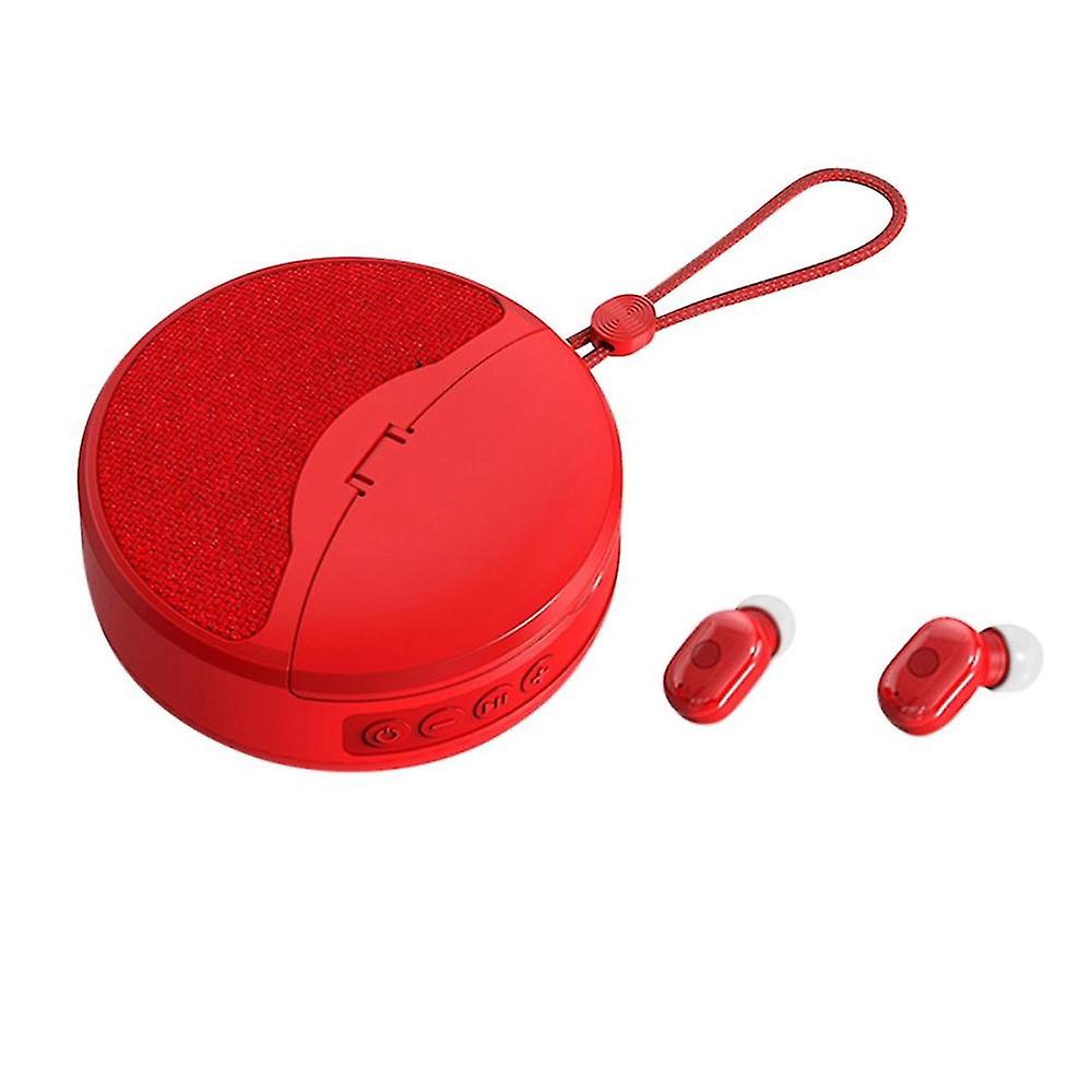 Mini Wireless Bluetooth Speaker 2 In 1 Earphone Tws Subwoofer(red)