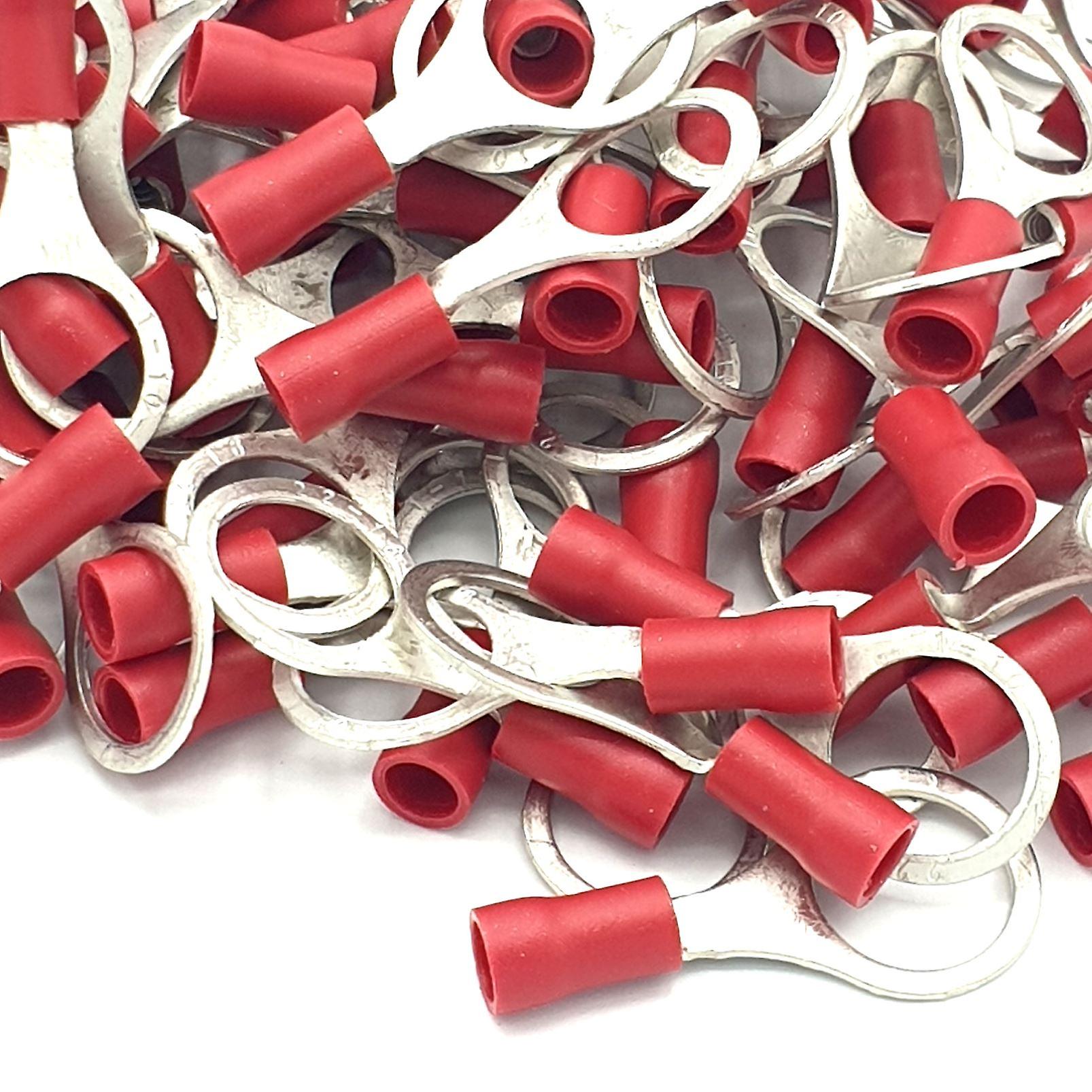 100pcs Red Insulated Crimp Ring Terminals Connectors Various Stud Size