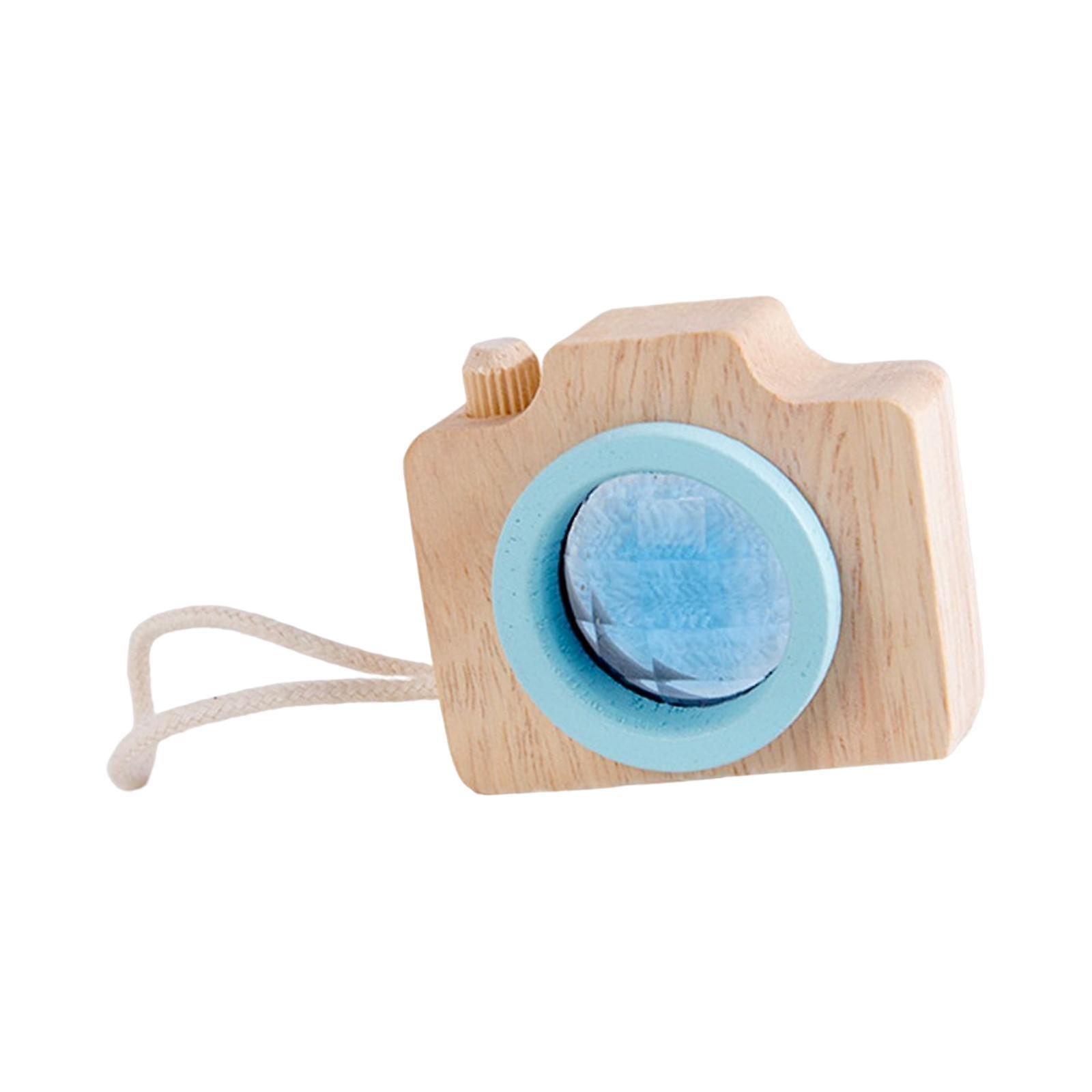 لعبة خشبية صغيرة إبداعية مشهد لعبة طفل هدية كاميرا DIY زرقاء