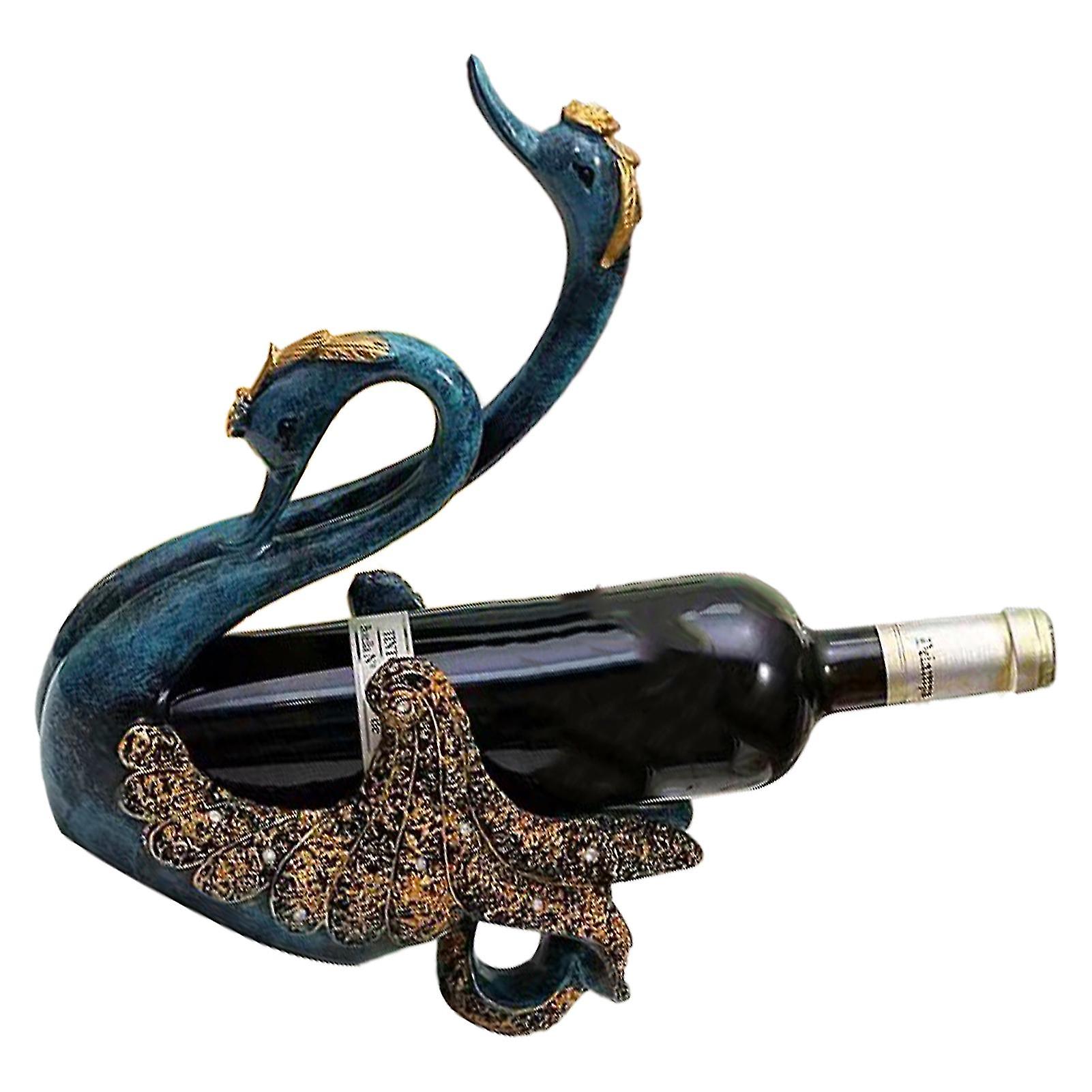 Elegant Swan Wine Rack: Innovative Desktop Wine Cabinet Decor with Luxury Ornamental Design for Living Room and Office(Blue)