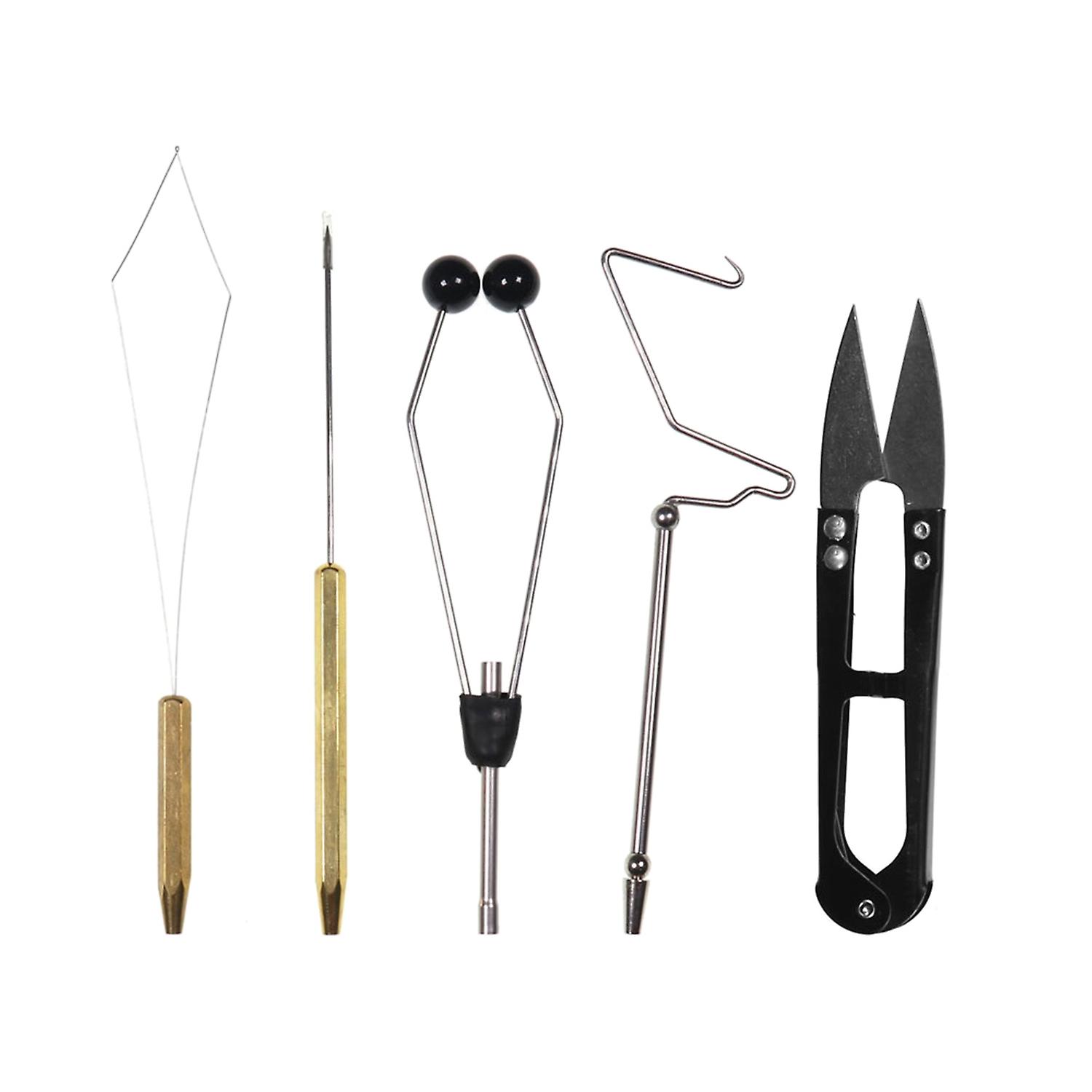 5pcs Fly Tying Tools Combo Kit Fly Tying Vise Bobbin Holder Threader Needle Whip Finisher Scissors
