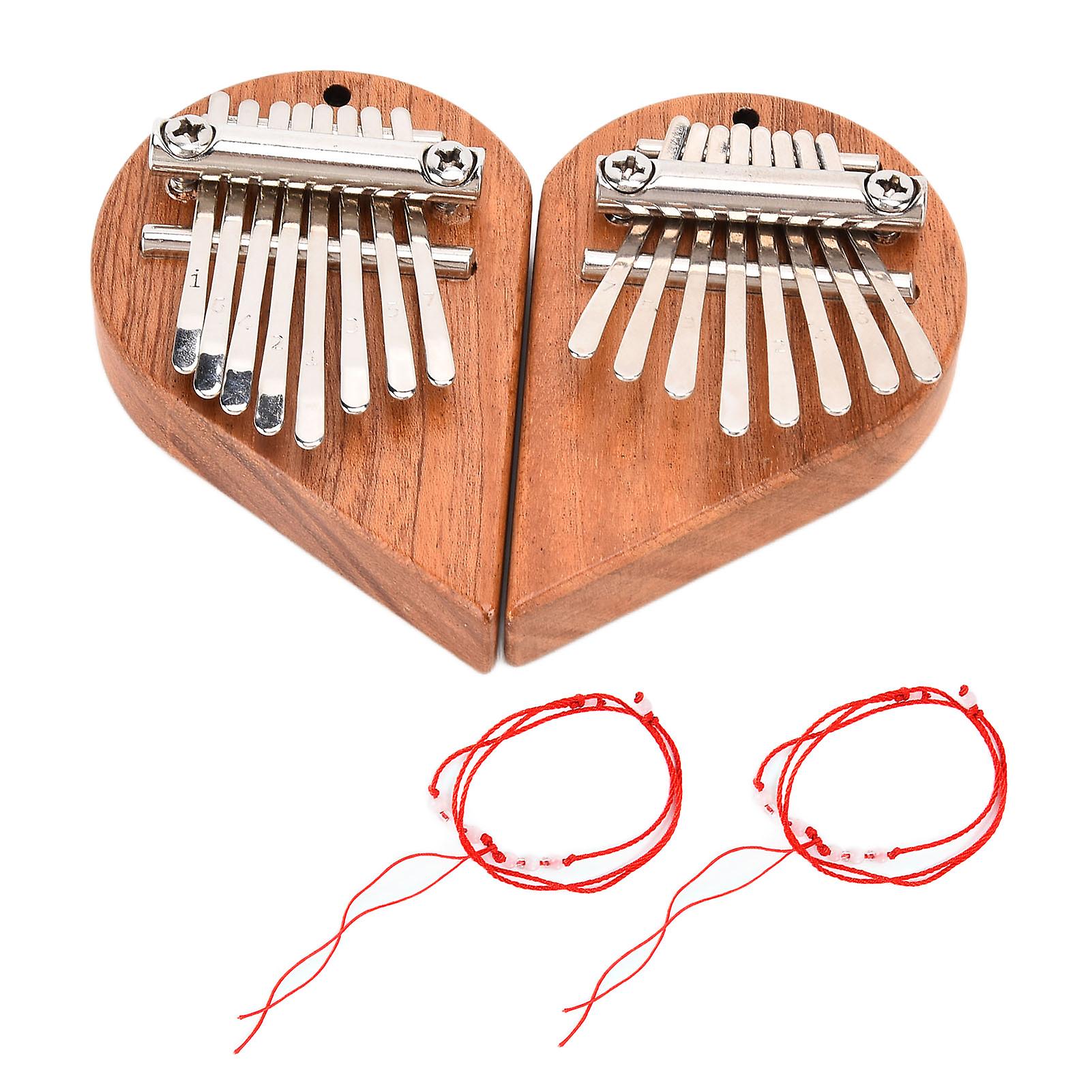 2Pcs 8 Key Thumb Piano Portable Wooden Kalimba Pendant Heart Shape Mini Finger Instrument(Heart Shape (Left Right) )