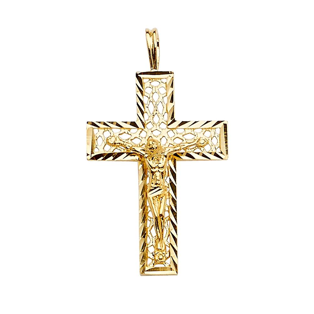 Collier pendentif croix religieuse en or jaune 14 carats, 19 x 34 mm, pour femme