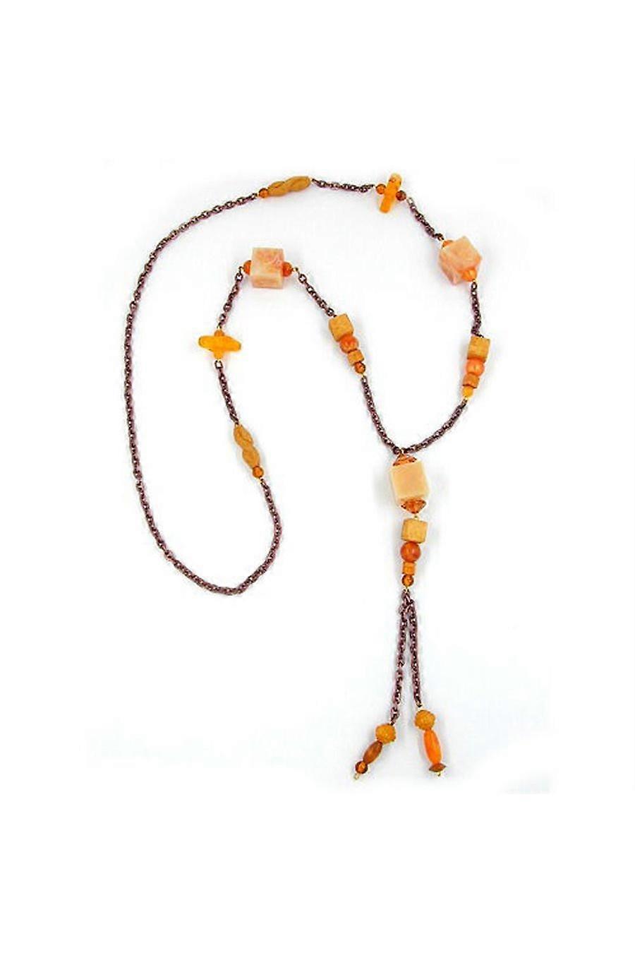 Necklace Beads Beige-brown 95cm - Gl00393