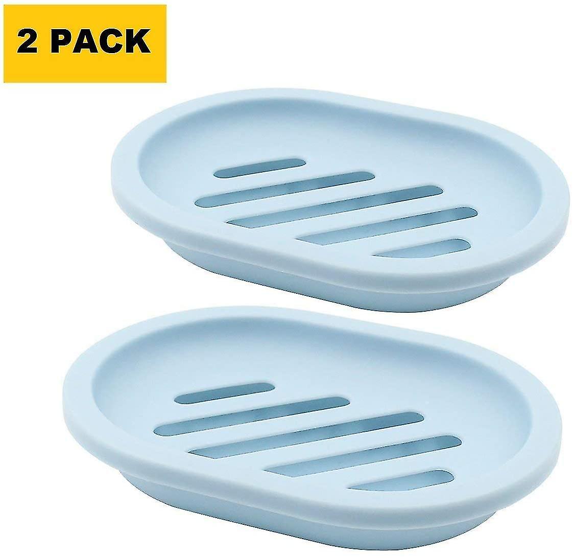 2-pack Soap Dish With Drain, Soap Holder, Soap Saver, Easy Cleaning, Dry, Stop Mushy Soap (blue)