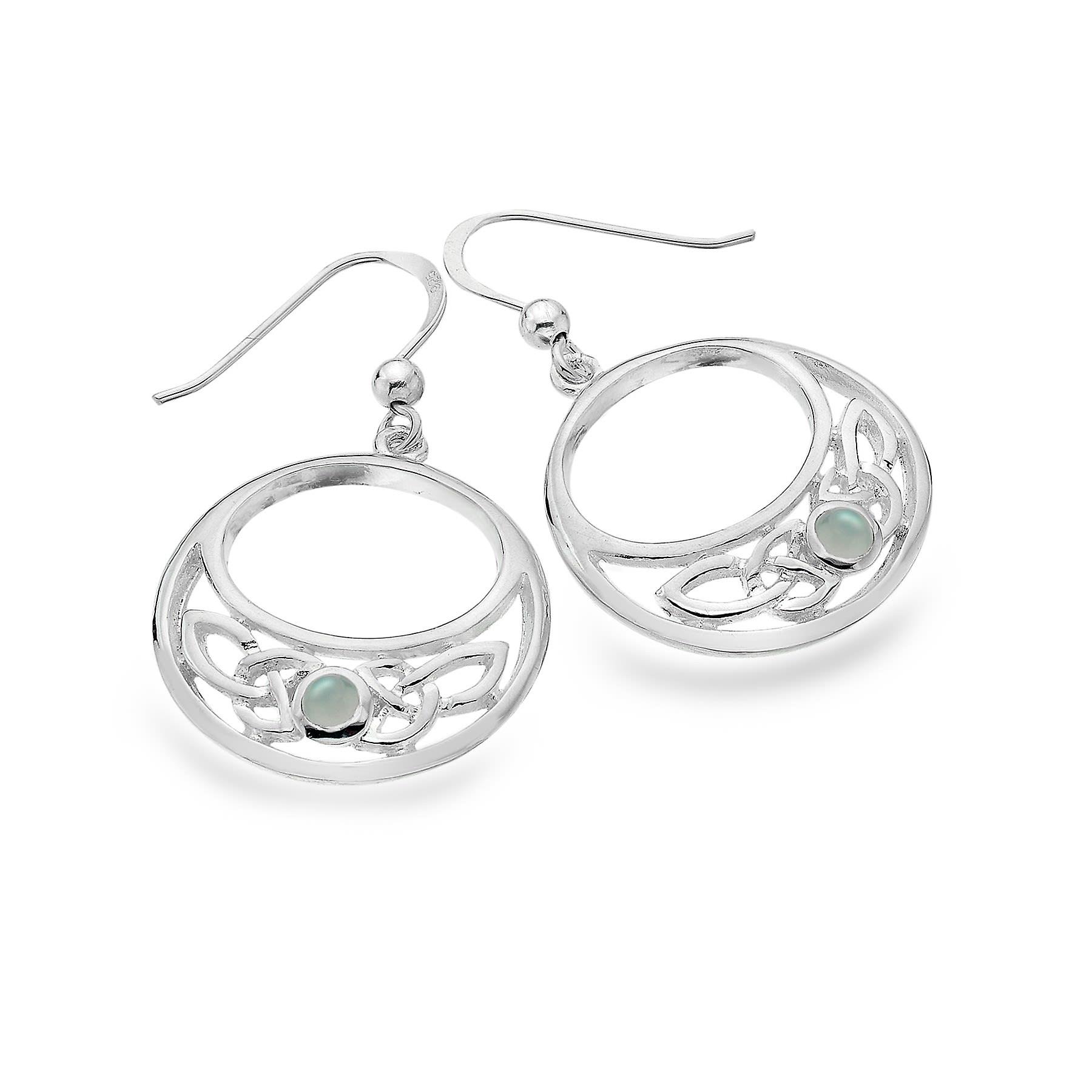 纯银耳环 - 凯尔特三位一体 + 蓝色玉髓圆形