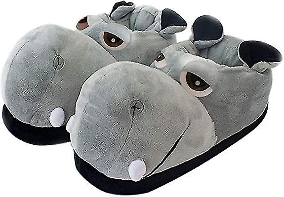 Bomullstofflor Vuxen Hippo Home Tofflor Tofflor Plysch Djur Kartong Tofflor Storlek Tofflor Grå (d-4-0)