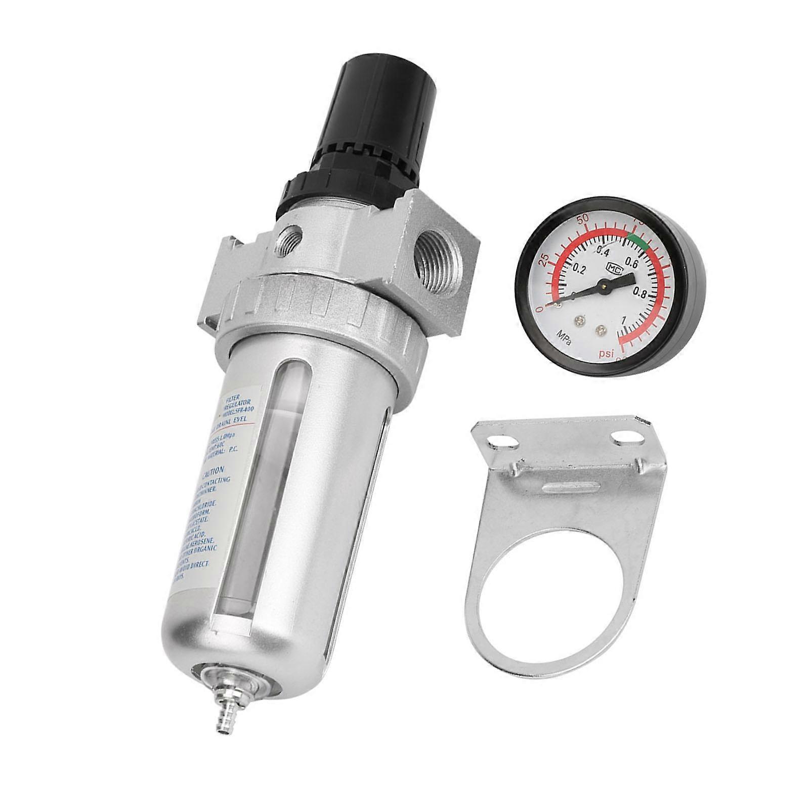 BSP 1/2" Air Compressor Moisture Trap Filter Regulator Silver