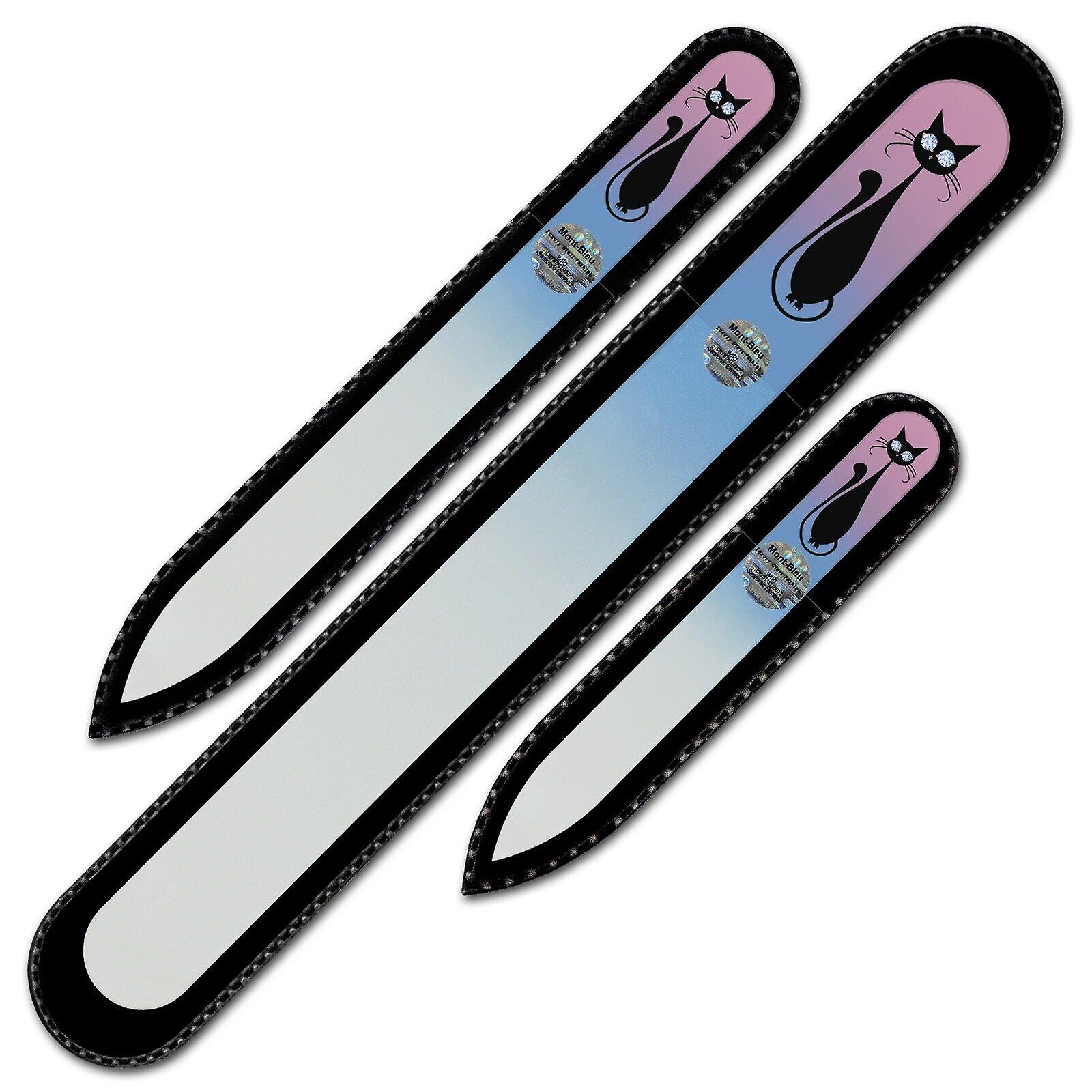 Set of 3 Glass Nail Files "Cat" with Swarovski crystals - Bubblegum
