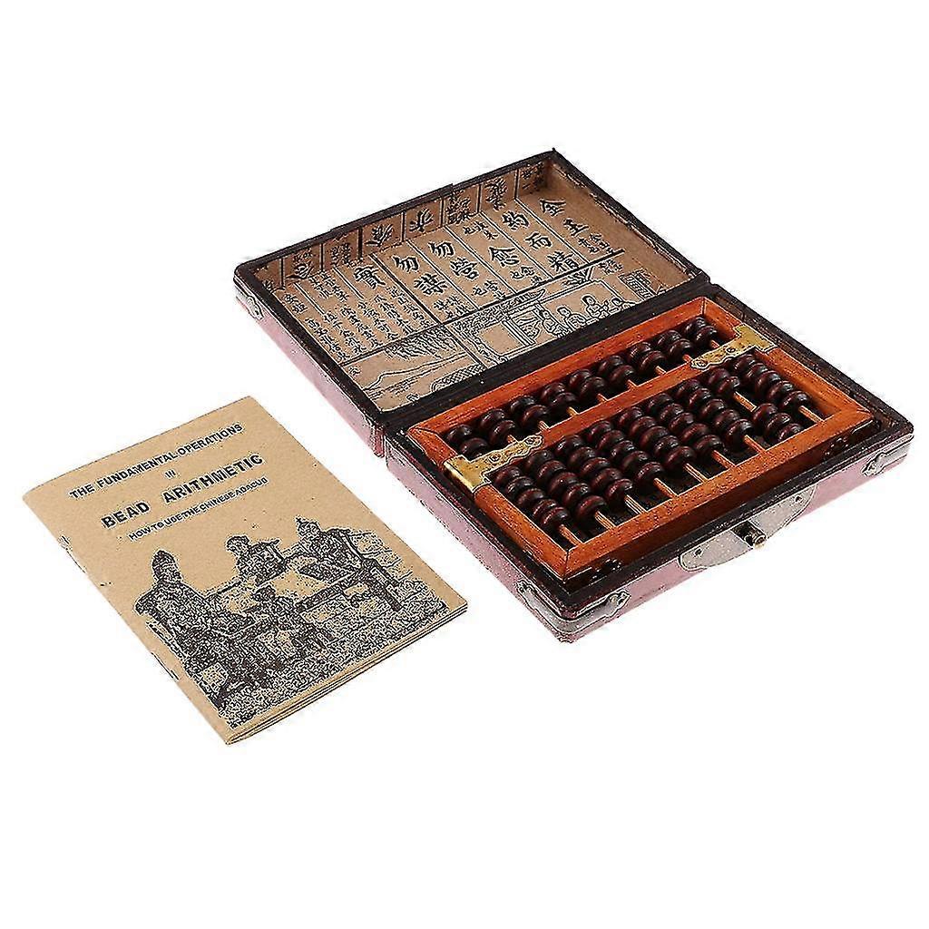 Vintage Chinese Wooden Bead Arithmetic Abacus With Box Calculator Counting
