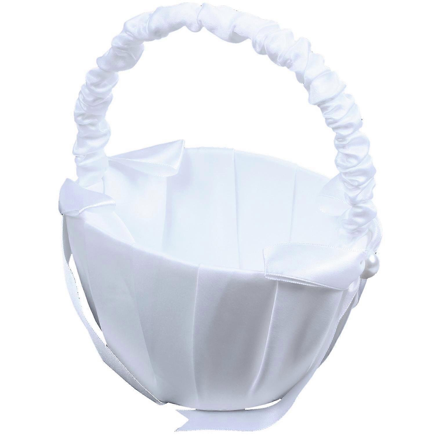 Blanc Satin Perlé Mariage Fleur Fille Panier Bowknot Décor