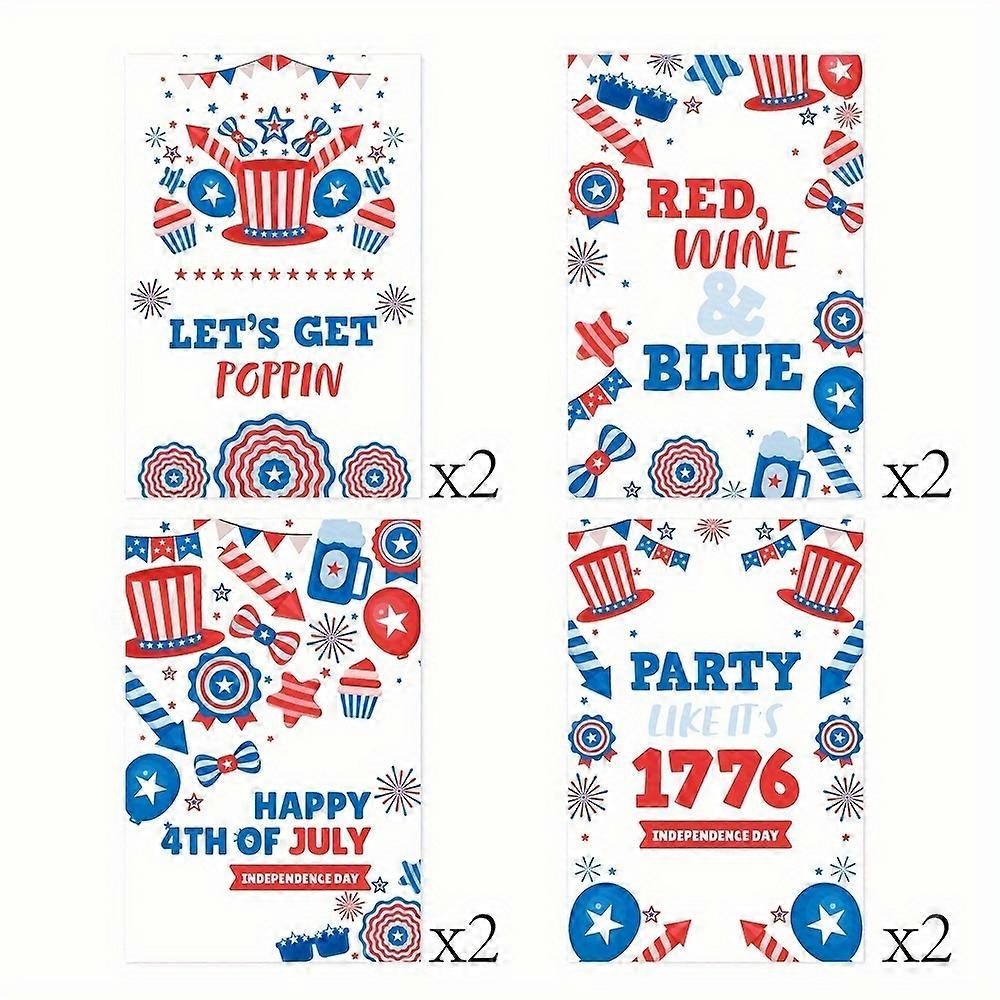 8パック愛国的な7月4日のパーティーデコレーション-非電気、バッテリー不要、羽なしワインボトルラベル|独立記念日ビバレッジデカールステッカー