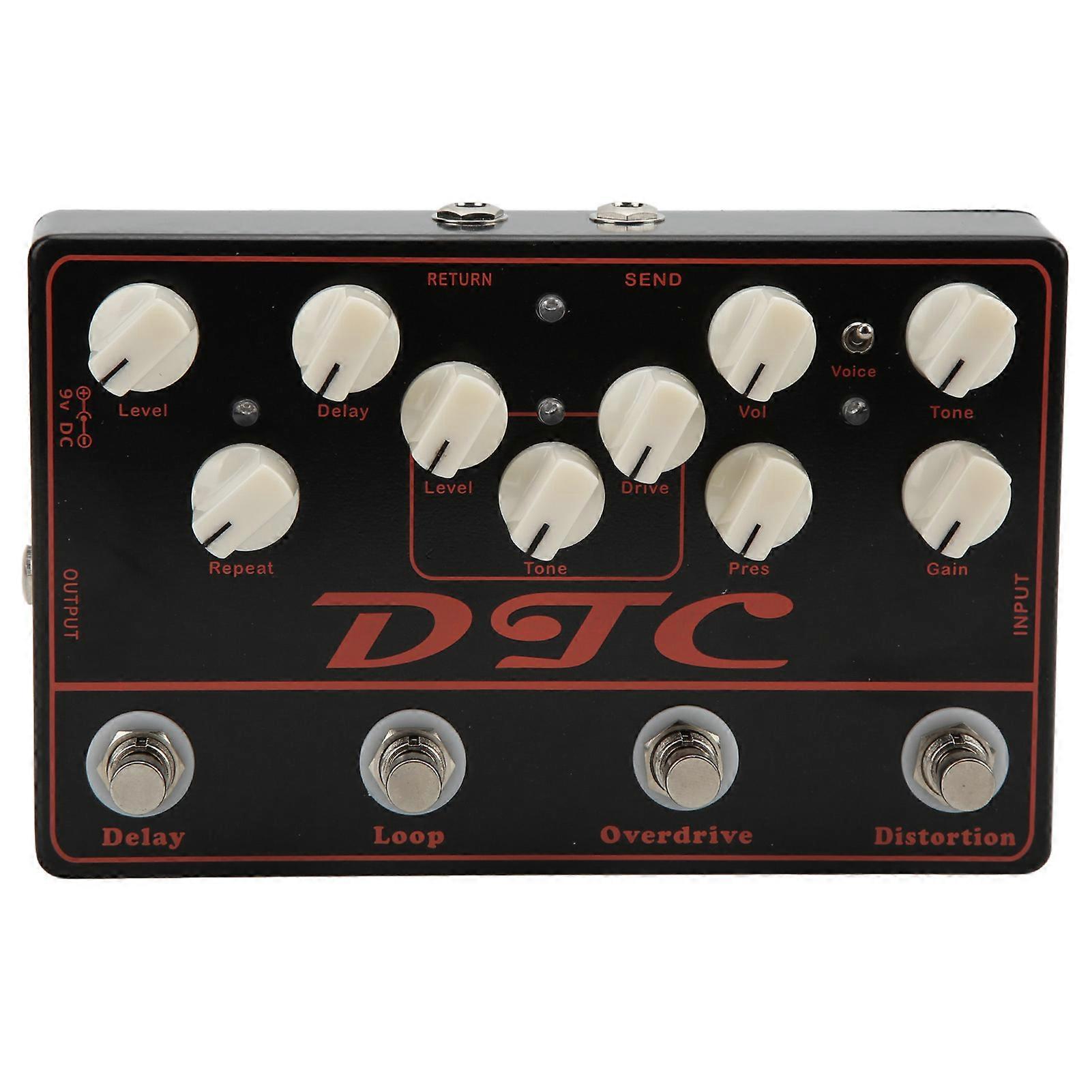 Synthesizer Gitarpedal Elektrisk Distortion Overdrive Loop Delay 4 i 1 Effekt