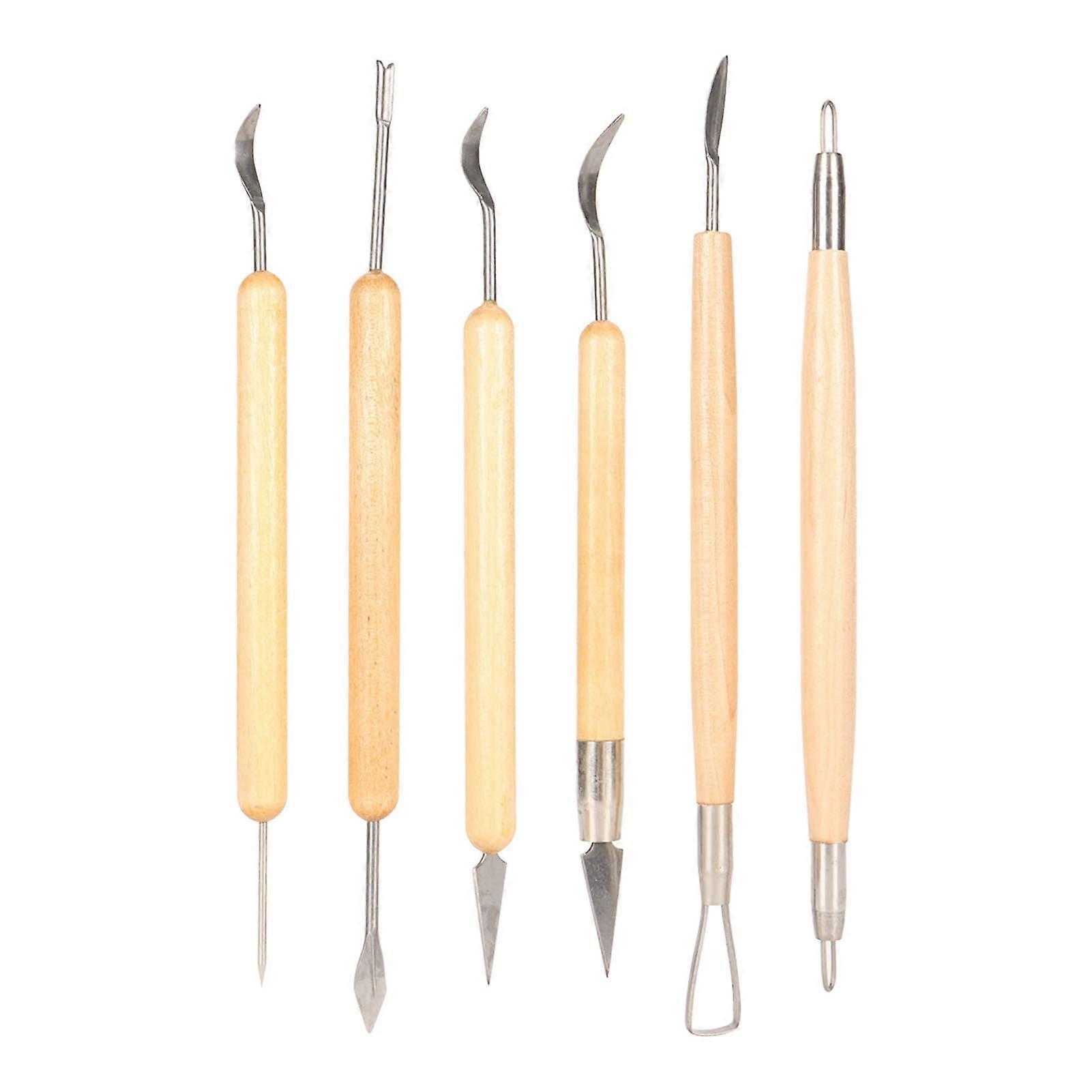 6pcs Pottery Clay Sculpting Tool Professional Double End Wood Handle Clay Sculpting Tool Set for Pottery Ceramics Sculpting