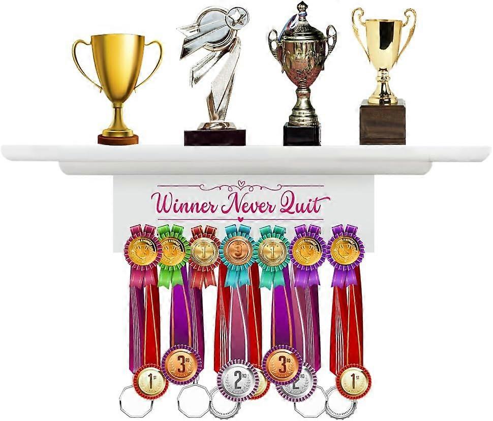 Trophy and Medal Display Shelf Wooden Trophy Shelf with Hooks Board Display Trophy Shelf Medal Hooks for Medals Wood Wall Mount Medal Holder Winner Ne