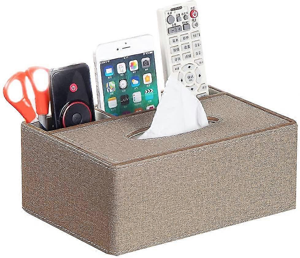For 2024 Leather Rectangular Multifunction Tissue Box Cover and Remote Control Caddy, Suitable for Storing Pens and Small Accessories