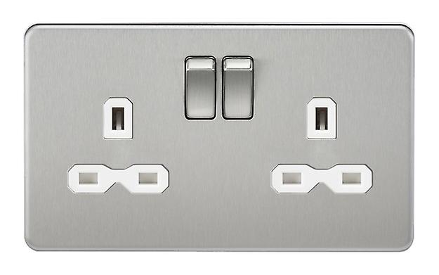 Knightsbridge Screwless 13A 2G DP switched socket - brushed chrome with white insert - SFR9000BCW