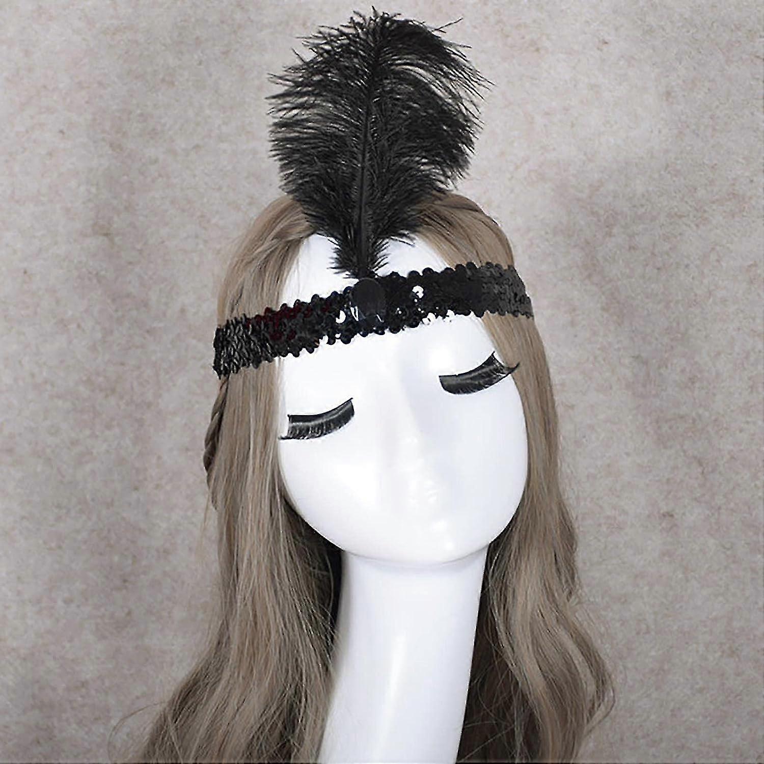Pieces Elastic Sequin Feather Headpiece Christmas(Black)