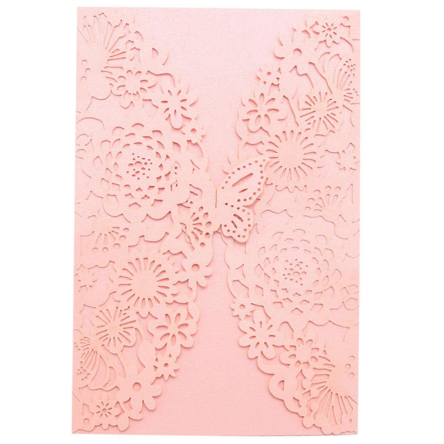 10Pcs/Set Delicate Carved Butterflies Romantic Wedding Party Invitation Card Envelope Invitations for WeddingPink