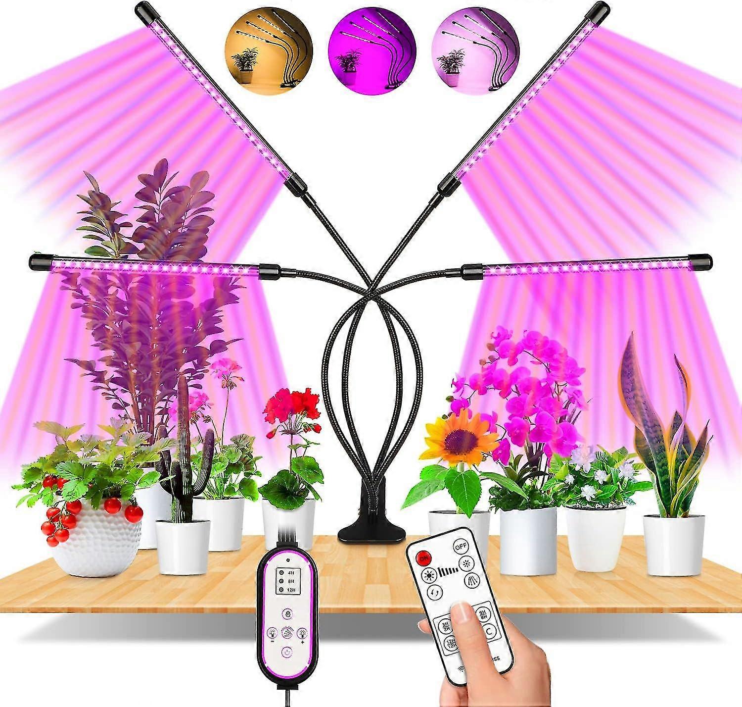 Grow Light, Led 360 Grow Light Horticultural Lighting, Grow Light 4 Heads Full Spectrum Grow Light With Auto Timerm