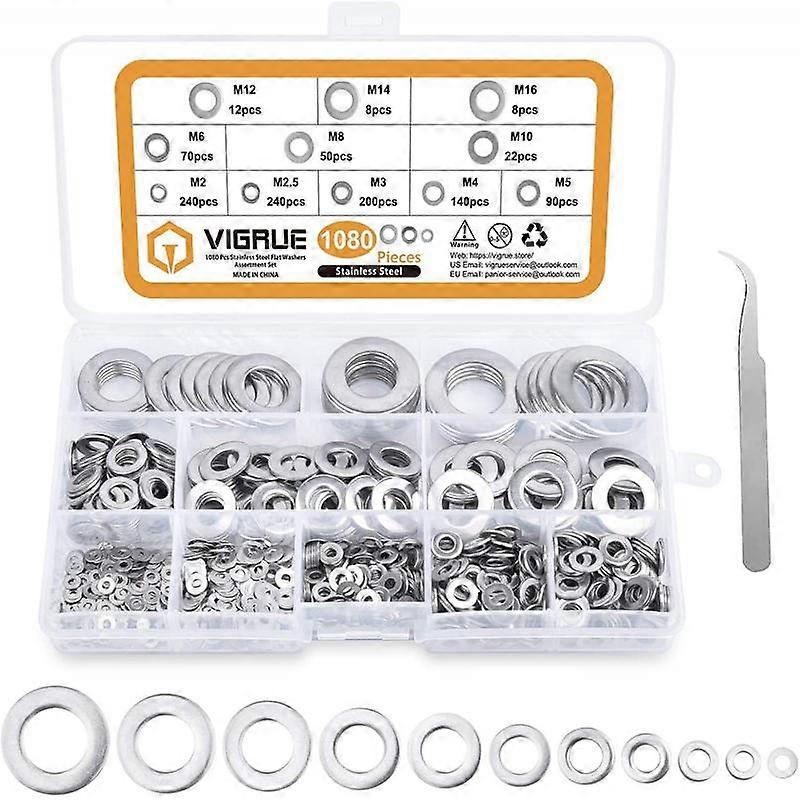 Flat washer, side washer, rust-proof and durable, with storage box (1080 pieces)