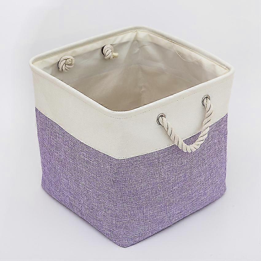 Linen Splice Collapsible Storage Box With Cotton Cord Handle Toy Organizer Basket Daily Necessities Organizer Basket