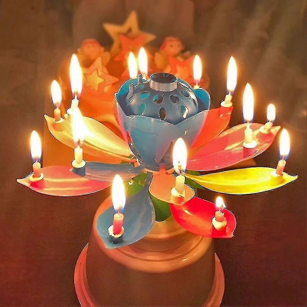 Rotating Music Lotus Cake Candle Birthday Party Magic Flower Blossom Candle Tw