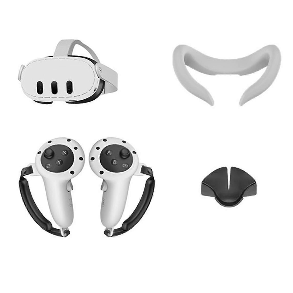 Silicone Controller Cover Case+Face Cover+Handle Case for 3 VR Headset 4 In1 for 3 Light Grey