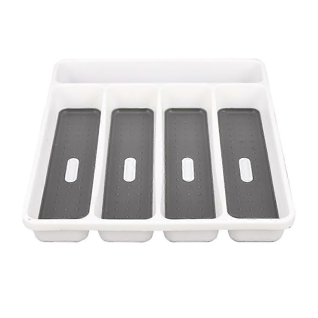 Large Gray Silverware Tray Fork Collection Container 5 Compartments Soft-grip Lining Plastic Cutler