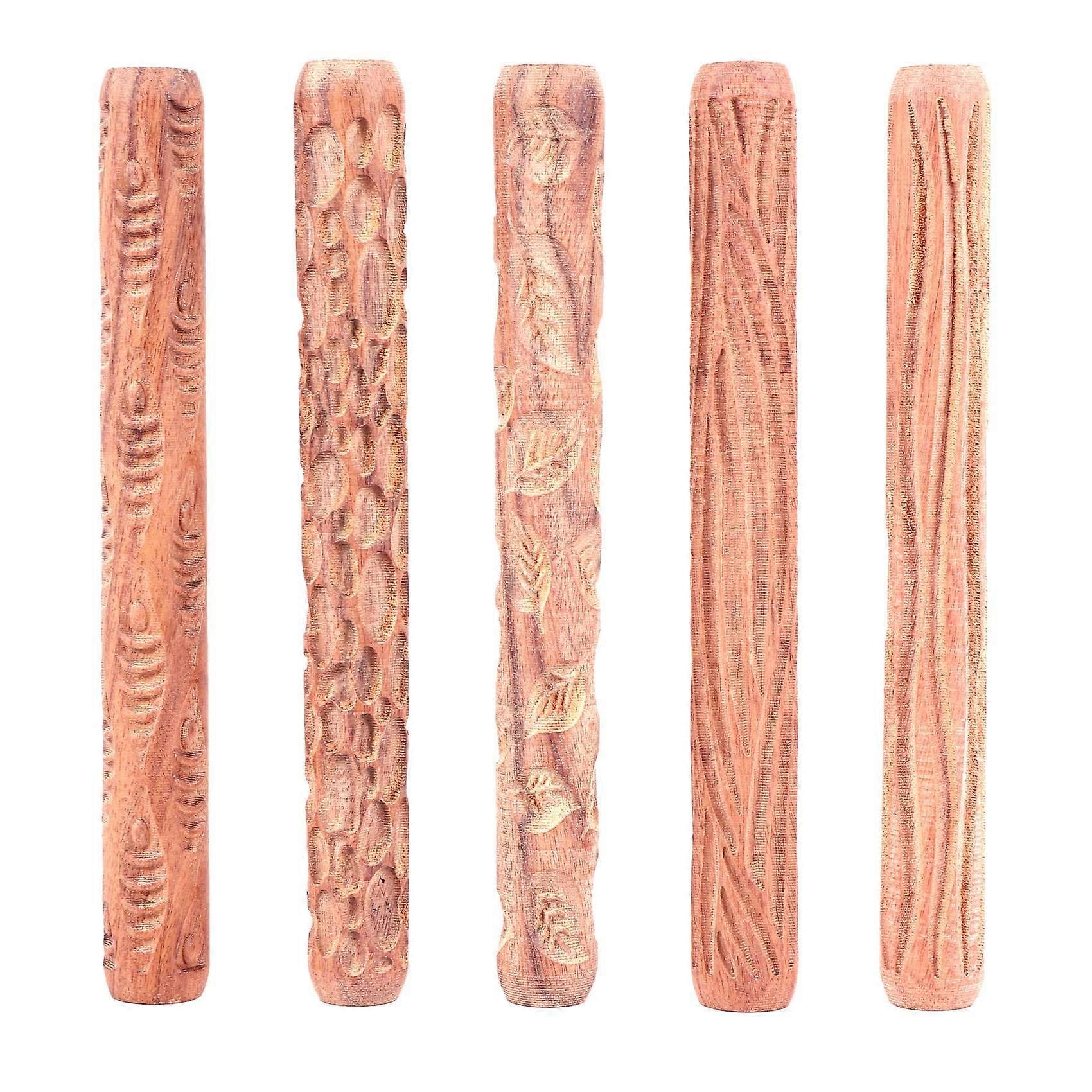 5PCS Pottery Tools Wood Hand Rollers for Clay Clay Stamp Clay Pattern Roller