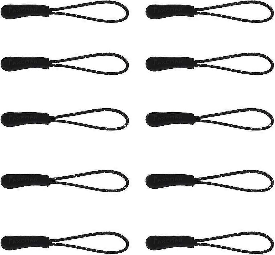 10pcs Reflective Zipper Pull Cord Zip Puller Zip Fastener Zip Slider, Black