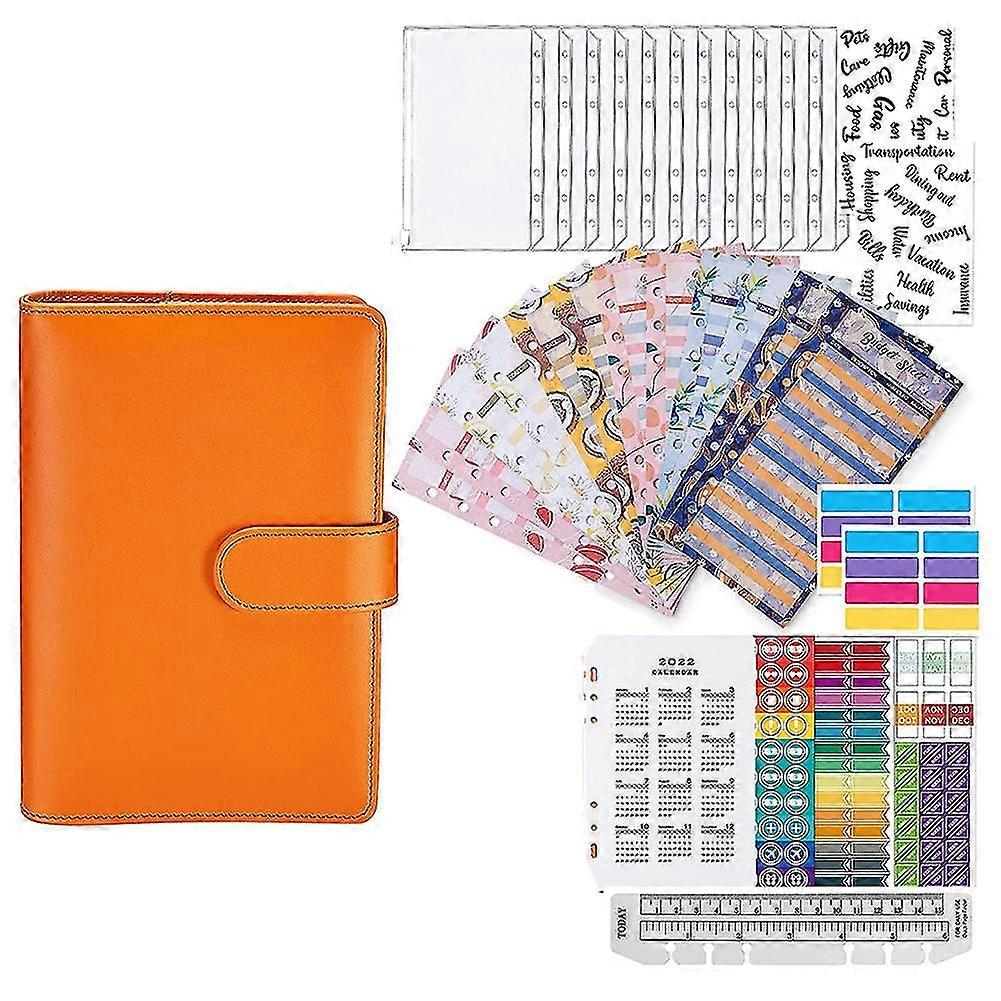 Ring Binder Set, 34 Pcs Leather Notebook Budget Binder With Plastic Binder Pockets, Budget Sheets A