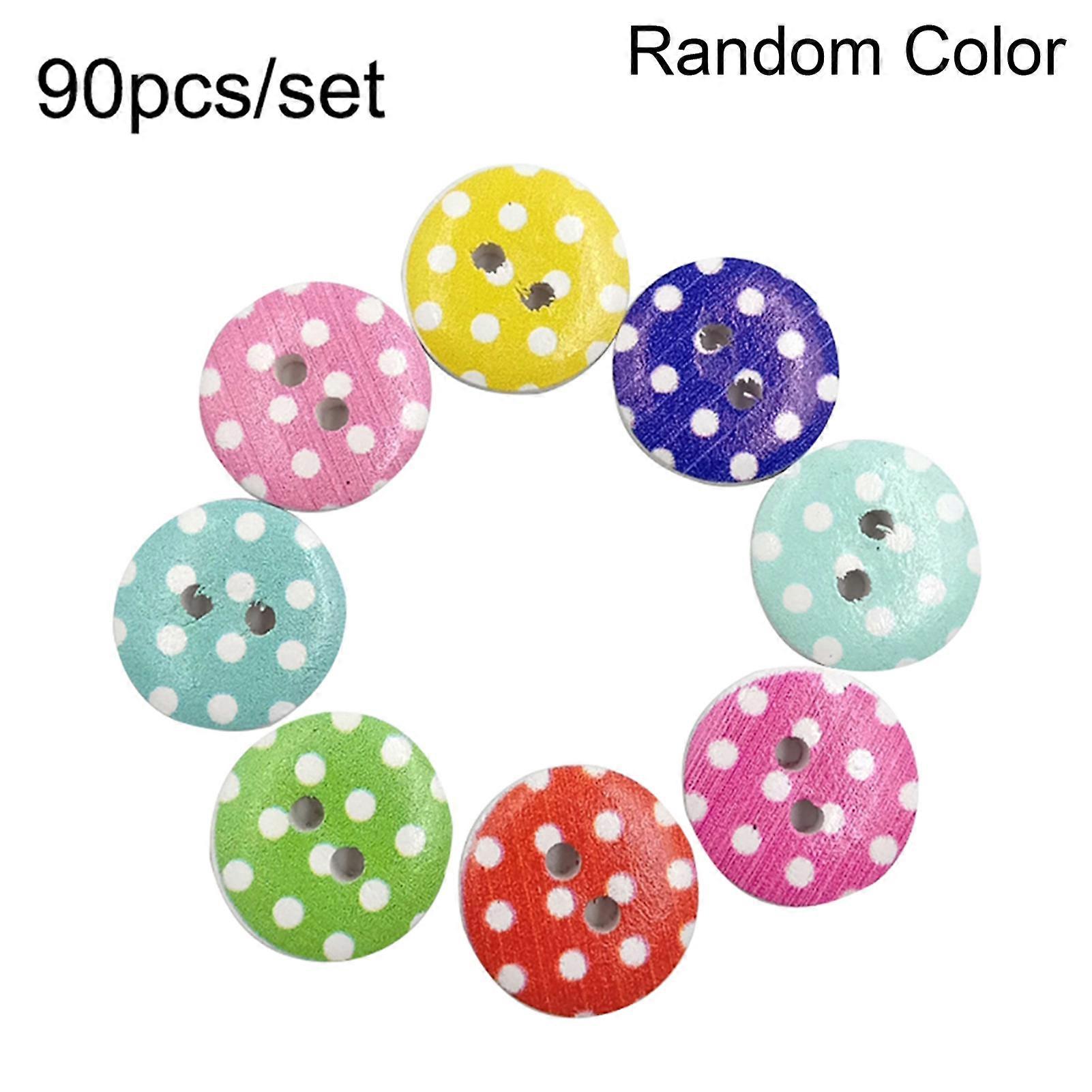 90Pcs Polka Dot Round Shape 2 Holes Wooden Buttons DIY Sewing Scrapbook Decor