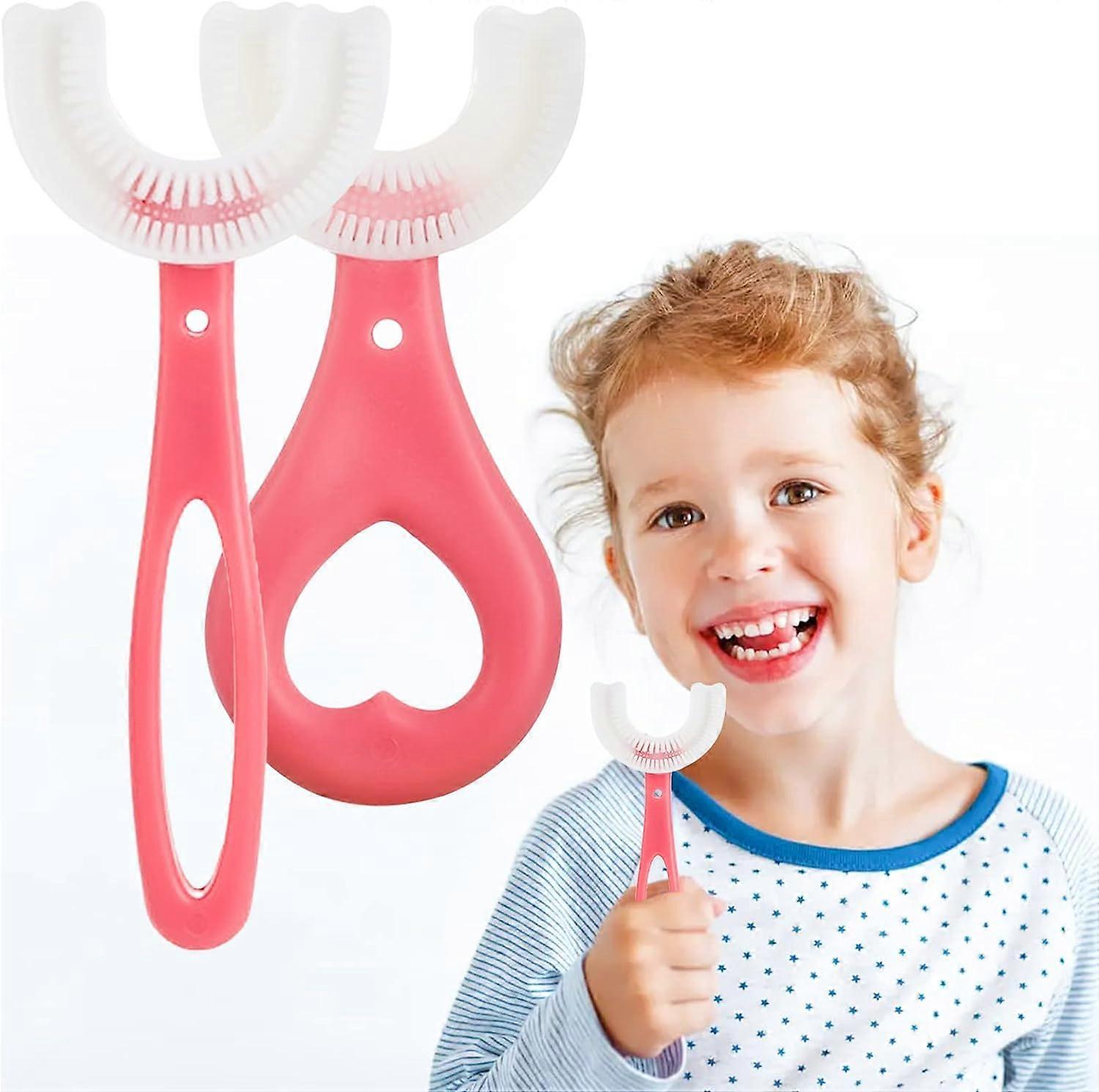 Children's Toothbrush U-Shaped, Food Grade Soft Silicone Toothbrush Head, 360 Teeth Cleaning, Toothbrush for 2-12 Year Old Children