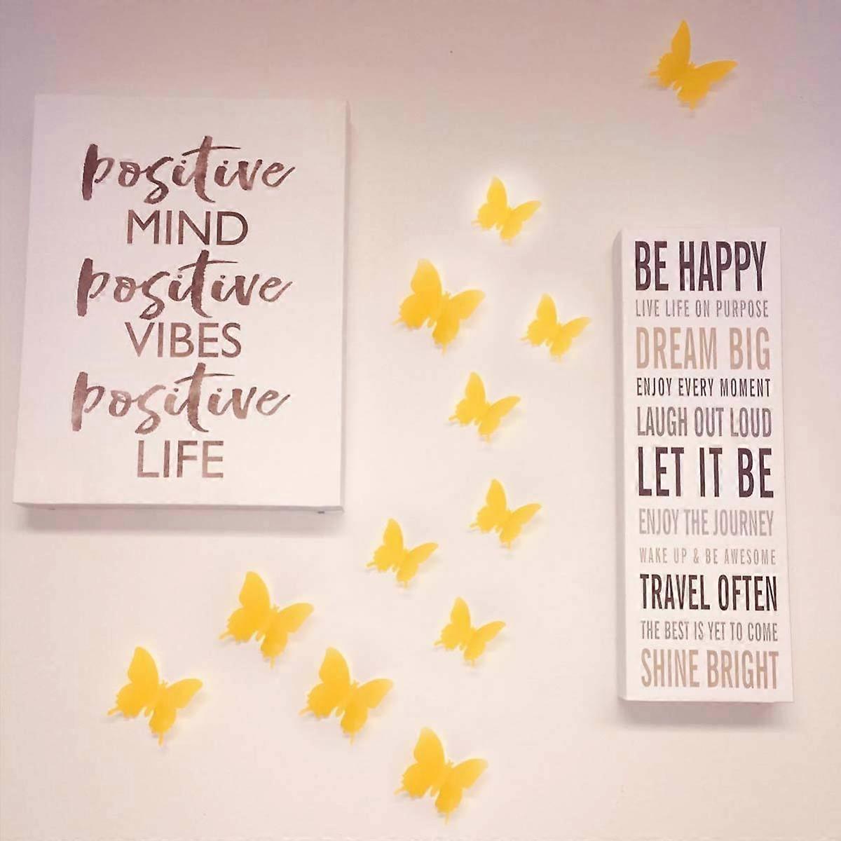 24 قطعة 3D فراشة ملصقات جدارية قابلة للإزالة ملصقات الحائط صائق لتزيين المنزل والغرفة (أصفر)