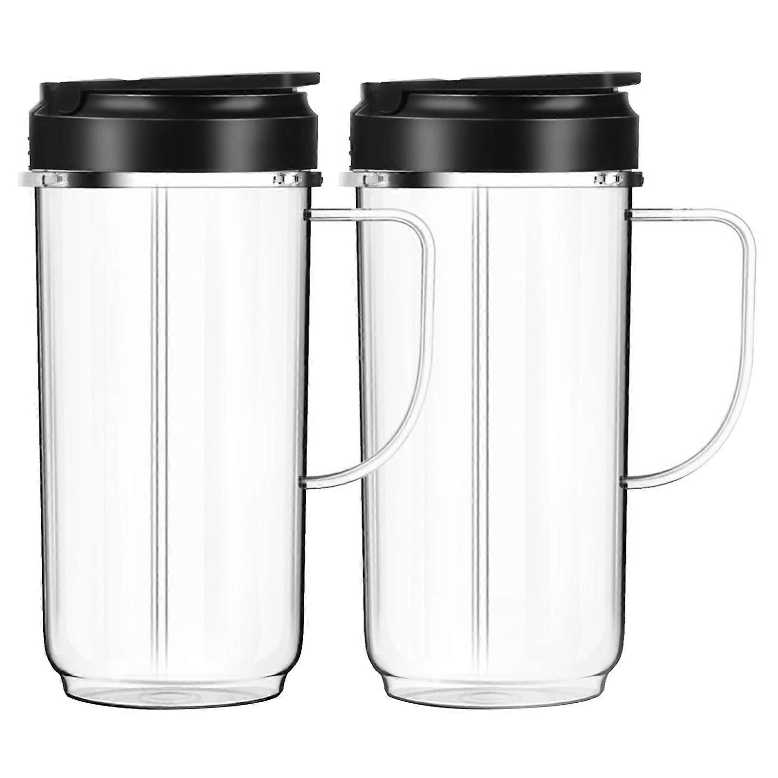 2Pcs Blender Cups Tall 22oz Cup with Flip-Top Lid Cross And Blade Smoothies Blender Replacement Parts with Handle for MBR-1701/MBR-1702/MBR-1101/MB-BX