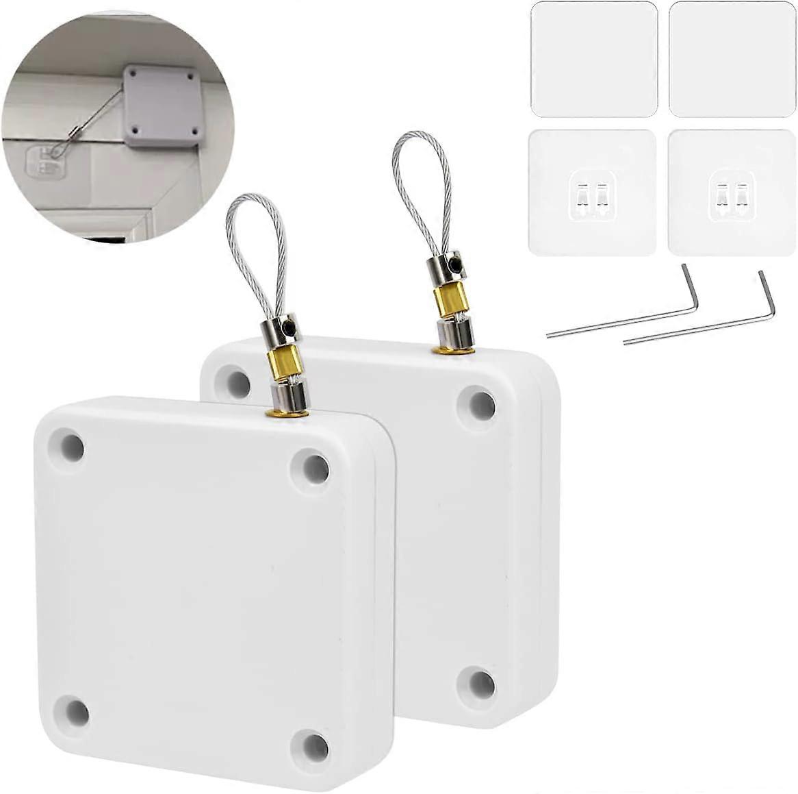 Pack White Automatic Door Closer with Drawstring - No Drilling Automatic Door Closer for Home and Office