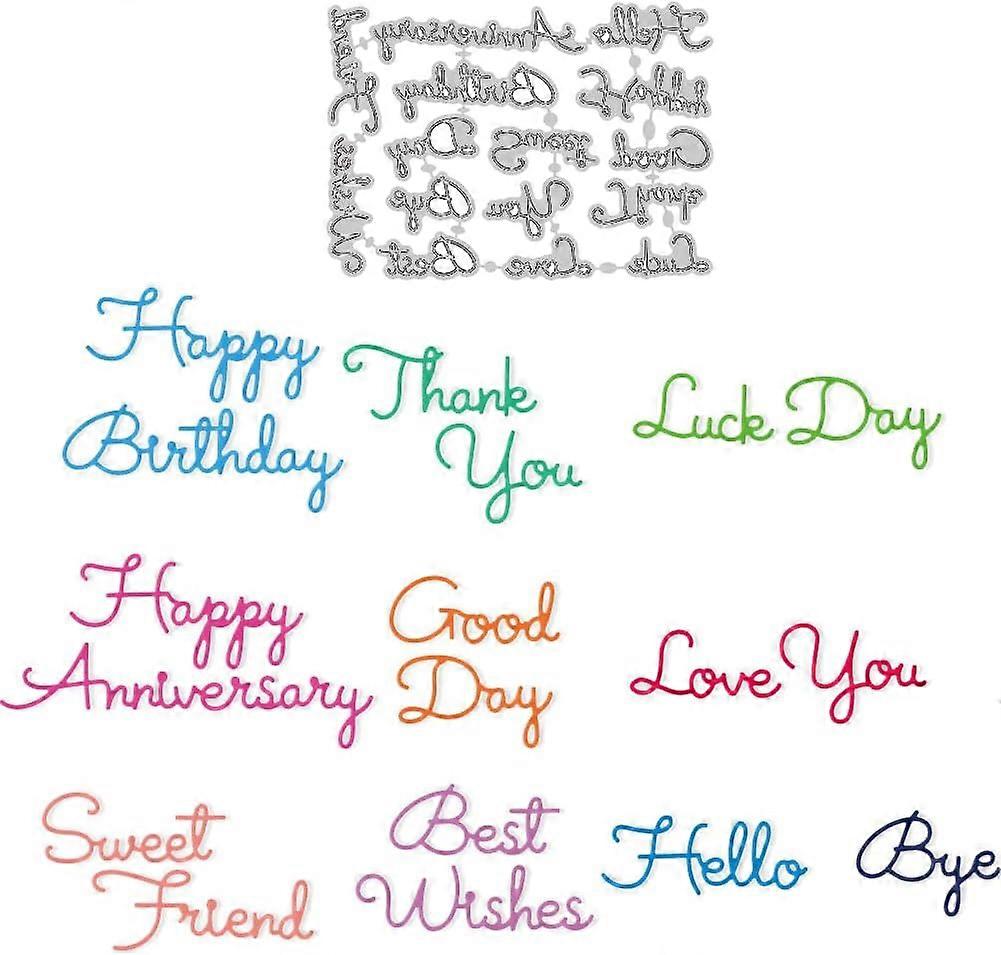 15 Styles Line Word Greetings Cutting Dies Greeting Card Die Cut Carbon Steel Die Cuts Stencils Card Making Scrapbooking Embossing Template Dies for D