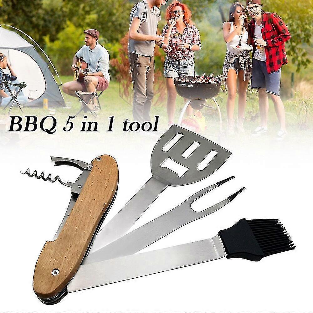 5 In 1 Foldable Bbq Tools, Portable Multifunction Outdoor Camping Bbq Tools