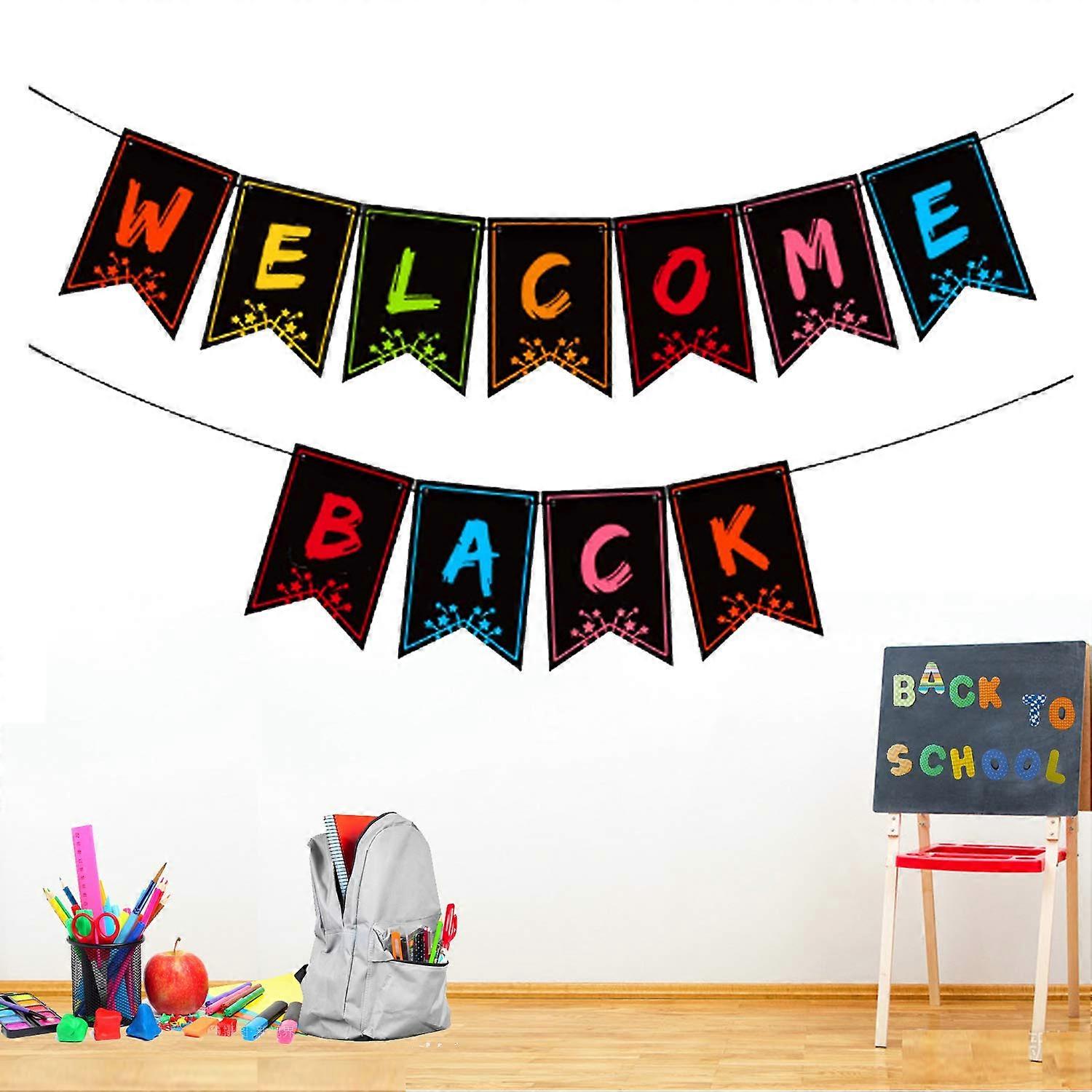 Welcome Back Banner για διακοσμήσεις στην τάξη, Welcome Bulletin Board Banner Welcome Chalkboard Brights Pennants